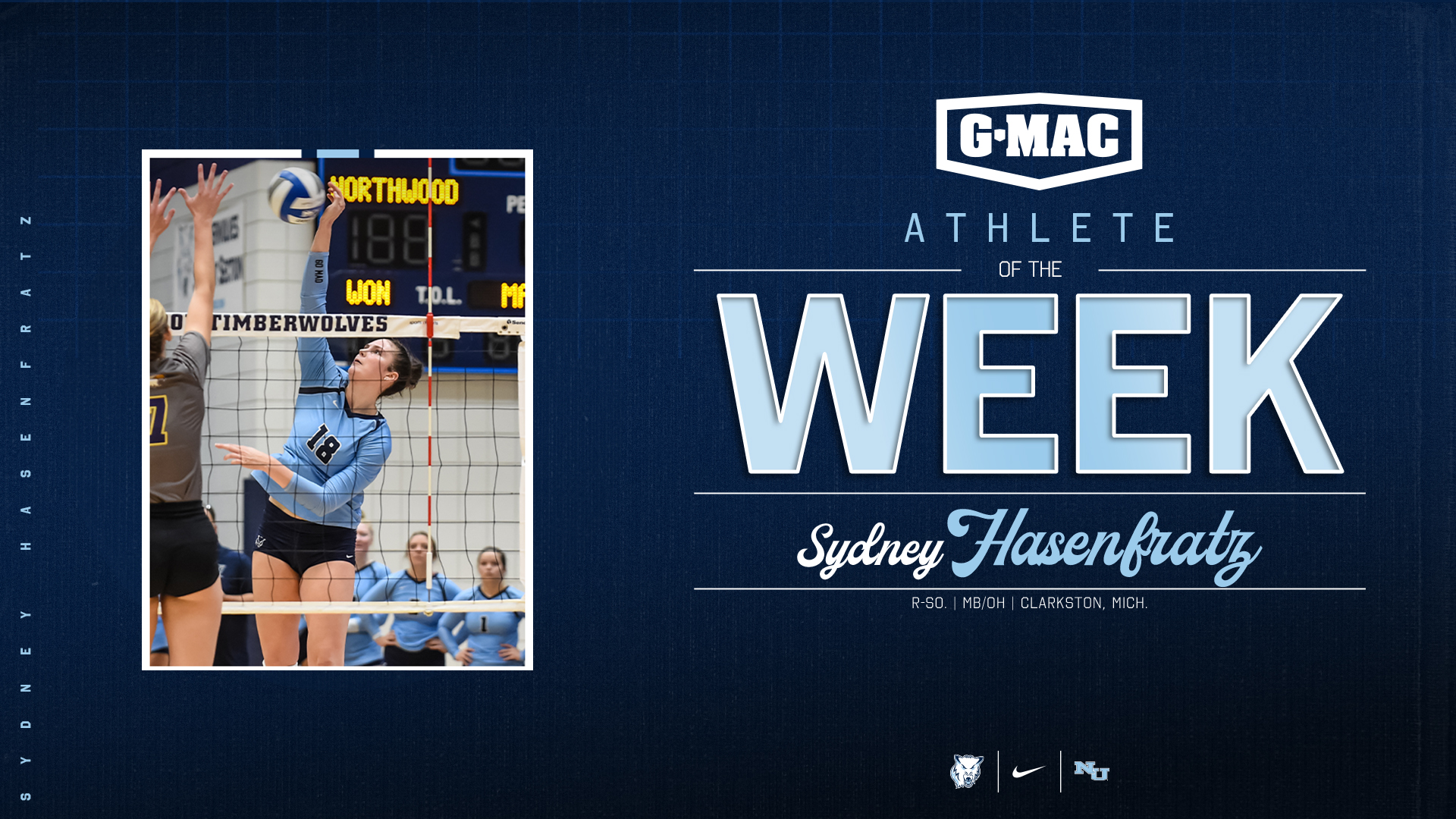 Sydney Hasenfratz Earns Second G-MAC Volleyball North Division Offensive Player of the Week Award
